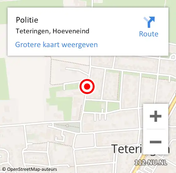 Locatie op kaart van de 112 melding: Politie Teteringen, Hoeveneind op 2 september 2021 20:04