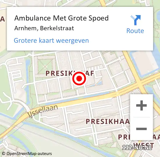Locatie op kaart van de 112 melding: Ambulance Met Grote Spoed Naar Arnhem, Berkelstraat op 2 september 2021 23:46
