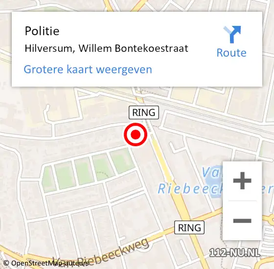 Locatie op kaart van de 112 melding: Politie Hilversum, Willem Bontekoestraat op 3 september 2021 10:28