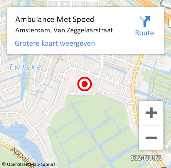 Locatie op kaart van de 112 melding: Ambulance Met Spoed Naar Amsterdam, Van Zeggelaarstraat op 3 september 2021 11:37