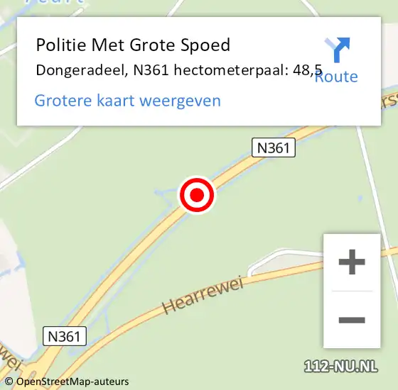 Locatie op kaart van de 112 melding: Politie Met Grote Spoed Naar Dongeradeel, N361 hectometerpaal: 48,5 op 3 september 2021 11:50