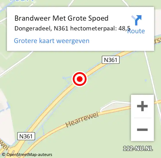 Locatie op kaart van de 112 melding: Brandweer Met Grote Spoed Naar Dongeradeel, N361 hectometerpaal: 48,5 op 3 september 2021 11:53