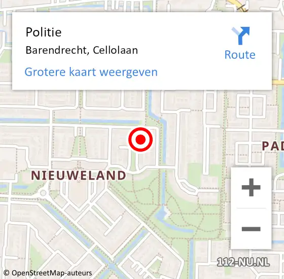 Locatie op kaart van de 112 melding: Politie Barendrecht, Cellolaan op 3 september 2021 14:36