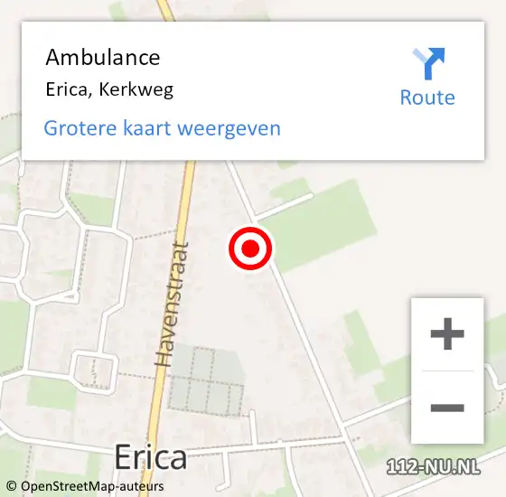 Locatie op kaart van de 112 melding: Ambulance Erica, Kerkweg op 21 juni 2014 17:45