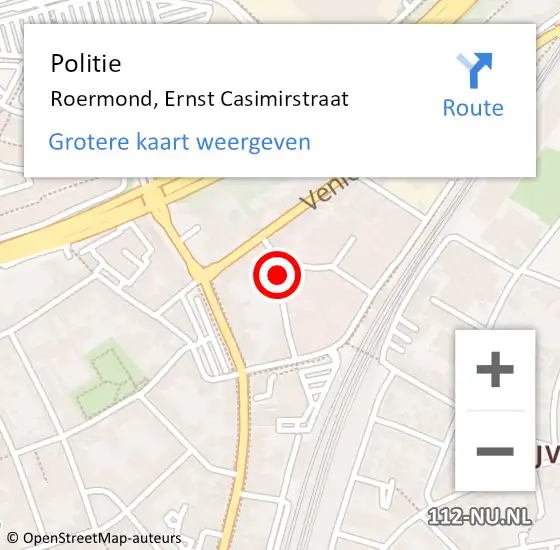 Locatie op kaart van de 112 melding: Politie Roermond, Ernst Casimirstraat op 3 september 2021 18:19