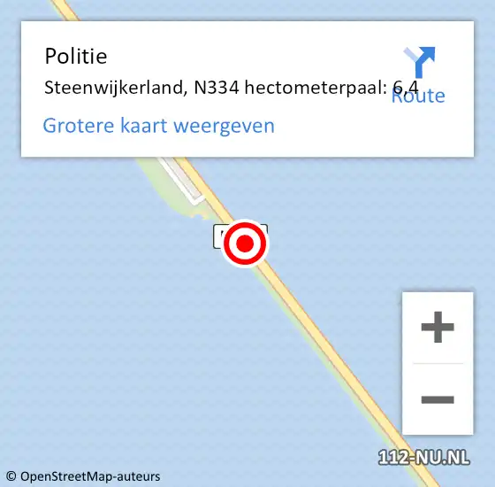 Locatie op kaart van de 112 melding: Politie Steenwijkerland, N334 hectometerpaal: 6,4 op 3 september 2021 19:12