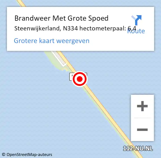 Locatie op kaart van de 112 melding: Brandweer Met Grote Spoed Naar Steenwijkerland, N334 hectometerpaal: 6,4 op 3 september 2021 19:13