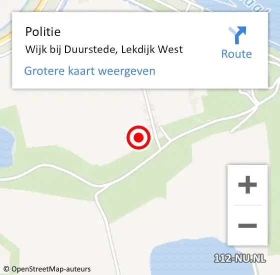 Locatie op kaart van de 112 melding: Politie Wijk bij Duurstede, Lekdijk West op 3 september 2021 20:02