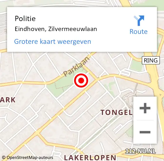Locatie op kaart van de 112 melding: Politie Eindhoven, Zilvermeeuwlaan op 3 september 2021 21:16