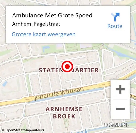 Locatie op kaart van de 112 melding: Ambulance Met Grote Spoed Naar Arnhem, Fagelstraat op 3 september 2021 21:22