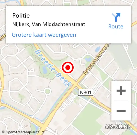 Locatie op kaart van de 112 melding: Politie Nijkerk, Van Middachtenstraat op 3 september 2021 22:22