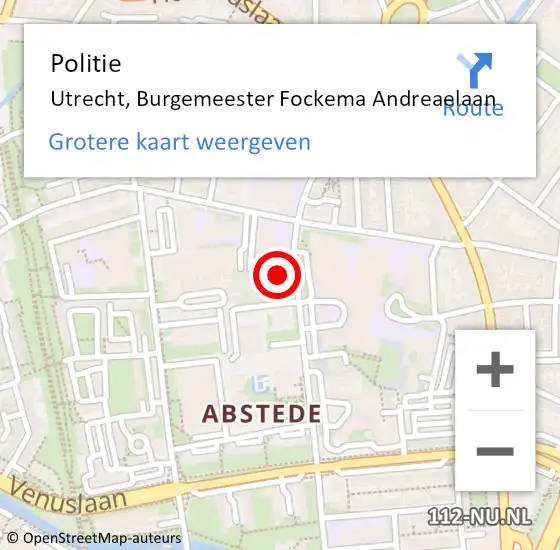 Locatie op kaart van de 112 melding: Politie Utrecht, Burgemeester Fockema Andreaelaan op 3 september 2021 22:43