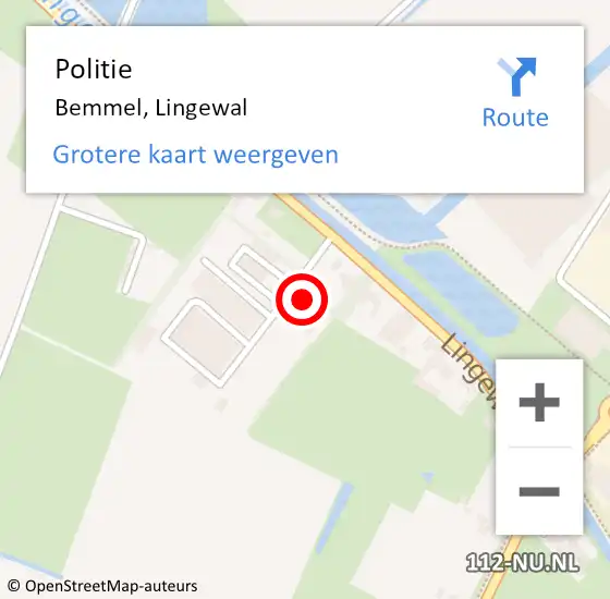 Locatie op kaart van de 112 melding: Politie Bemmel, Lingewal op 4 september 2021 04:28