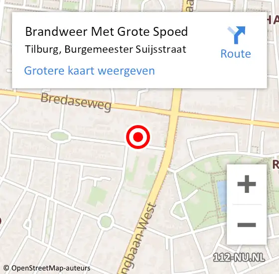 Locatie op kaart van de 112 melding: Brandweer Met Grote Spoed Naar Tilburg, Burgemeester Suijsstraat op 4 september 2021 12:16