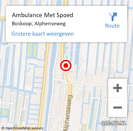 Locatie op kaart van de 112 melding: Ambulance Met Spoed Naar Boskoop, Alphenseweg op 4 september 2021 14:18