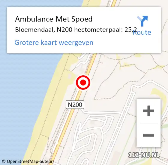 Locatie op kaart van de 112 melding: Ambulance Met Spoed Naar Bloemendaal, N200 hectometerpaal: 25,2 op 4 september 2021 14:22