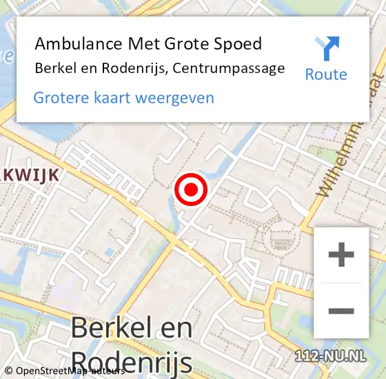 Locatie op kaart van de 112 melding: Ambulance Met Grote Spoed Naar Berkel en Rodenrijs, Centrumpassage op 4 september 2021 14:35