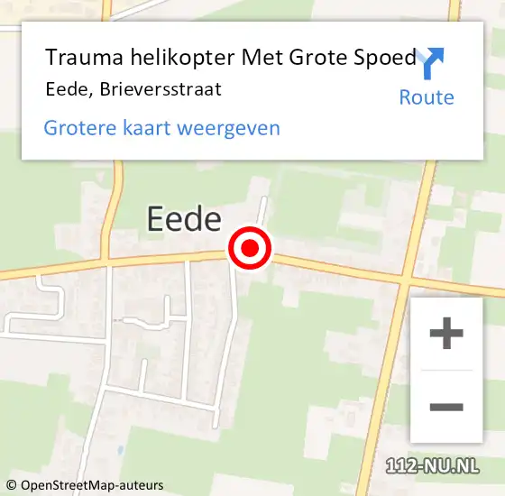 Locatie op kaart van de 112 melding: Trauma helikopter Met Grote Spoed Naar Eede, Brieversstraat op 4 september 2021 14:44