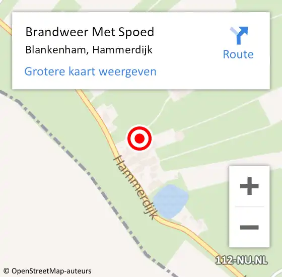 Locatie op kaart van de 112 melding: Brandweer Met Spoed Naar Blankenham, Hammerdijk op 4 september 2021 14:47