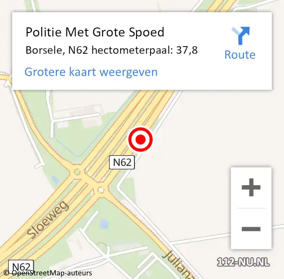 Locatie op kaart van de 112 melding: Politie Met Grote Spoed Naar Borsele, N62 hectometerpaal: 37,8 op 4 september 2021 16:01