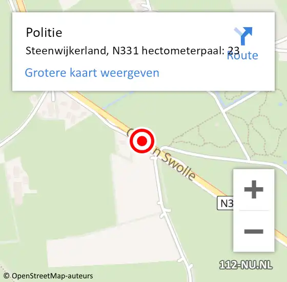 Locatie op kaart van de 112 melding: Politie Steenwijkerland, N331 hectometerpaal: 23 op 4 september 2021 16:31