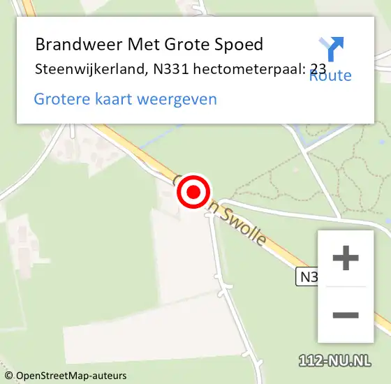 Locatie op kaart van de 112 melding: Brandweer Met Grote Spoed Naar Steenwijkerland, N331 hectometerpaal: 23 op 4 september 2021 16:34