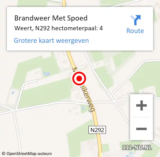 Locatie op kaart van de 112 melding: Brandweer Met Spoed Naar Weert, N292 hectometerpaal: 4 op 4 september 2021 22:10