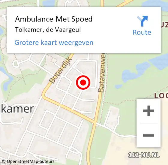 Locatie op kaart van de 112 melding: Ambulance Met Spoed Naar Tolkamer, de Vaargeul op 5 september 2021 11:55