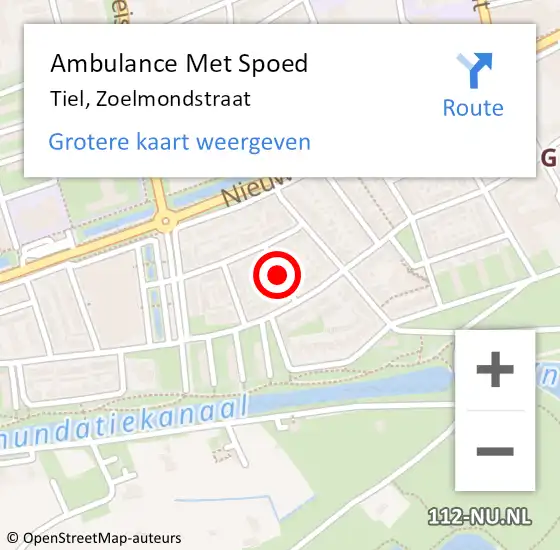 Locatie op kaart van de 112 melding: Ambulance Met Spoed Naar Tiel, Zoelmondstraat op 5 september 2021 12:25