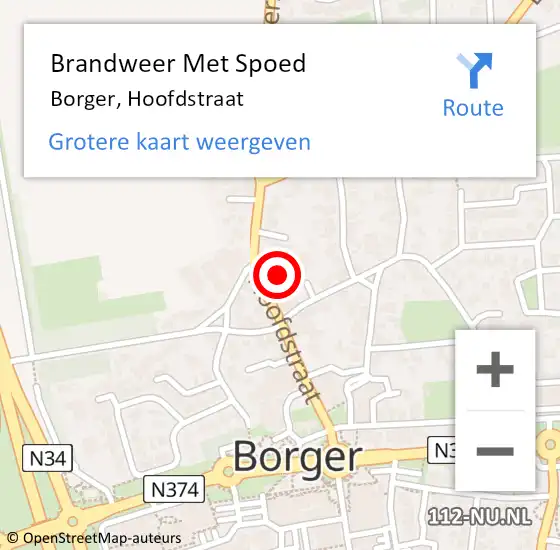 Locatie op kaart van de 112 melding: Brandweer Met Spoed Naar Borger, Hoofdstraat op 5 september 2021 14:15