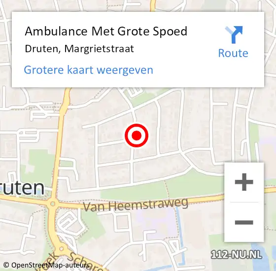 Locatie op kaart van de 112 melding: Ambulance Met Grote Spoed Naar Druten, Margrietstraat op 5 september 2021 14:39