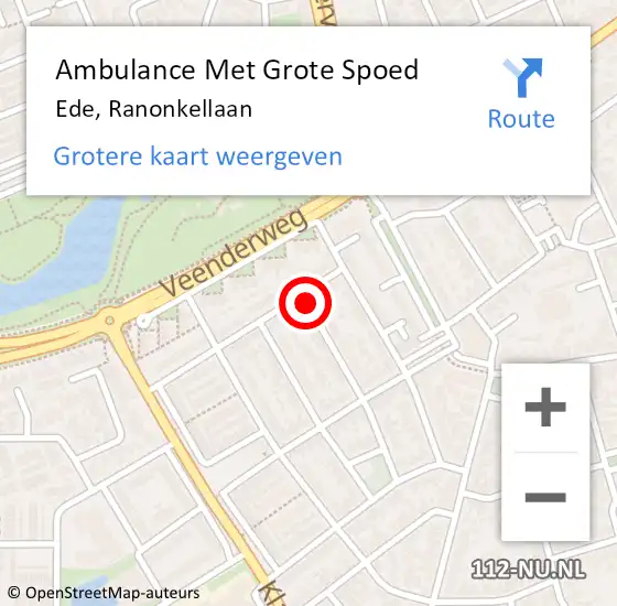 Locatie op kaart van de 112 melding: Ambulance Met Grote Spoed Naar Ede, Ranonkellaan op 5 september 2021 17:27