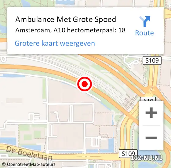 Locatie op kaart van de 112 melding: Ambulance Met Grote Spoed Naar Amsterdam, A10 hectometerpaal: 18 op 5 september 2021 21:02