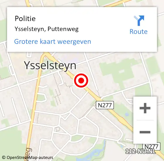 Locatie op kaart van de 112 melding: Politie Ysselsteyn, Puttenweg op 5 september 2021 23:23