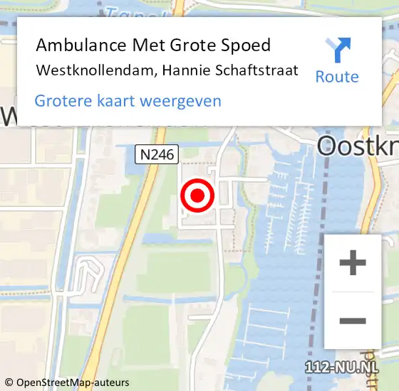 Locatie op kaart van de 112 melding: Ambulance Met Grote Spoed Naar Westknollendam, Hannie Schaftstraat op 6 september 2021 09:22