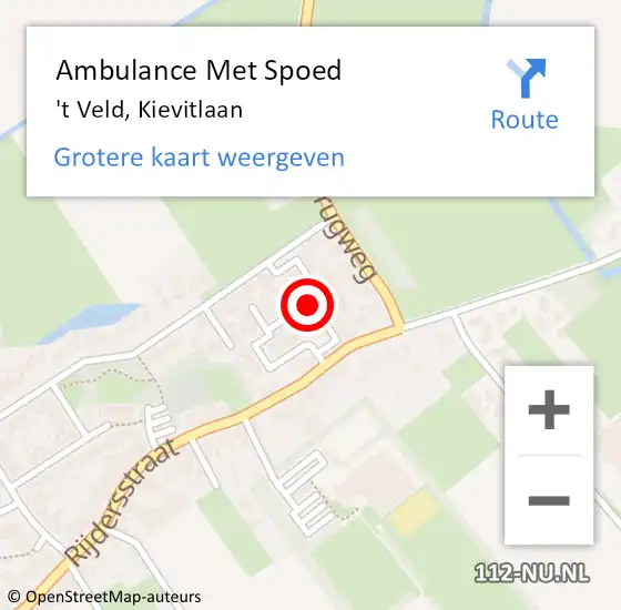 Locatie op kaart van de 112 melding: Ambulance Met Spoed Naar 't Veld, Kievitlaan op 6 september 2021 12:52