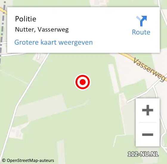 Locatie op kaart van de 112 melding: Politie Nutter, Vasserweg op 6 september 2021 20:42
