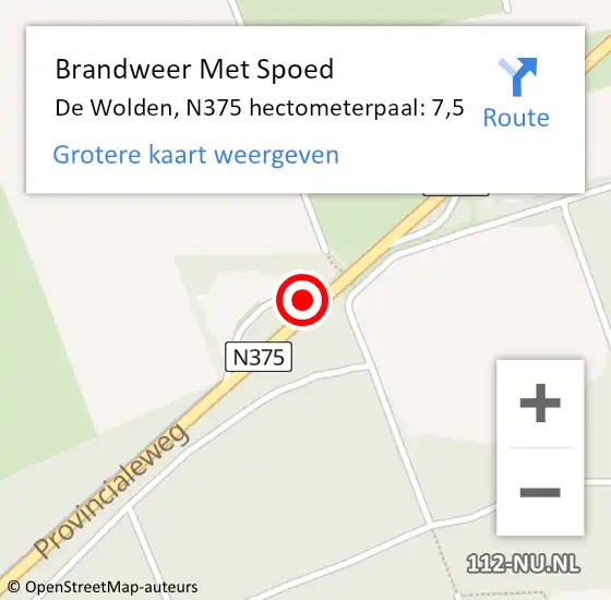Locatie op kaart van de 112 melding: Brandweer Met Spoed Naar De Wolden, N375 hectometerpaal: 7,5 op 6 september 2021 23:41