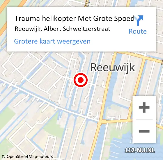 Locatie op kaart van de 112 melding: Trauma helikopter Met Grote Spoed Naar Reeuwijk, Albert Schweitzerstraat op 7 september 2021 02:55