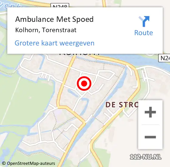Locatie op kaart van de 112 melding: Ambulance Met Spoed Naar Kolhorn, Torenstraat op 7 september 2021 09:02