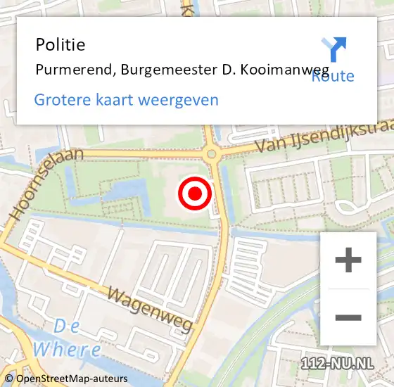 Locatie op kaart van de 112 melding: Politie Purmerend, Burgemeester D. Kooimanweg op 7 september 2021 09:52