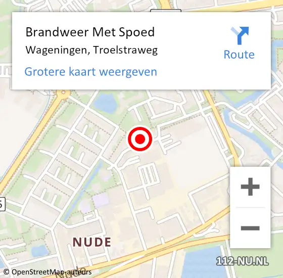 Locatie op kaart van de 112 melding: Brandweer Met Spoed Naar Wageningen, Troelstraweg op 7 september 2021 11:34