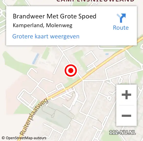 Locatie op kaart van de 112 melding: Brandweer Met Grote Spoed Naar Kamperland, Molenweg op 7 september 2021 14:04
