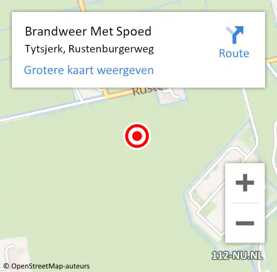 Locatie op kaart van de 112 melding: Brandweer Met Spoed Naar Tytsjerk, Rustenburgerweg op 7 september 2021 16:15