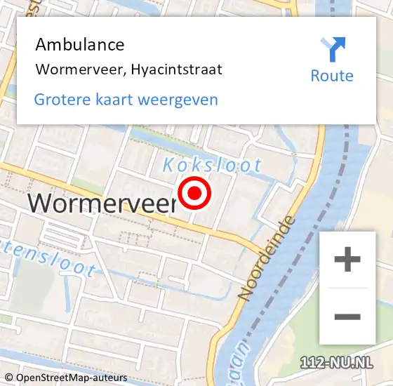 Locatie op kaart van de 112 melding: Ambulance Wormerveer, Hyacintstraat op 7 september 2021 17:02