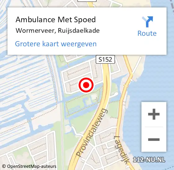 Locatie op kaart van de 112 melding: Ambulance Met Spoed Naar Wormerveer, Ruijsdaelkade op 7 september 2021 18:19
