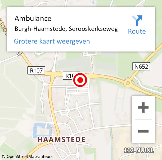 Locatie op kaart van de 112 melding: Ambulance Burgh-Haamstede, Serooskerkseweg op 7 september 2021 18:27