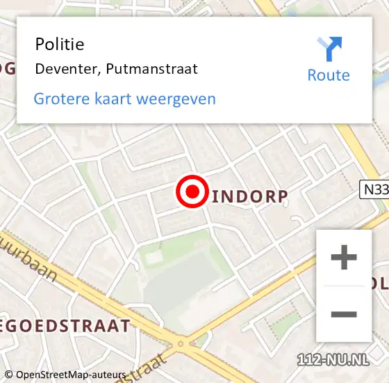 Locatie op kaart van de 112 melding: Politie Deventer, Putmanstraat op 7 september 2021 19:21