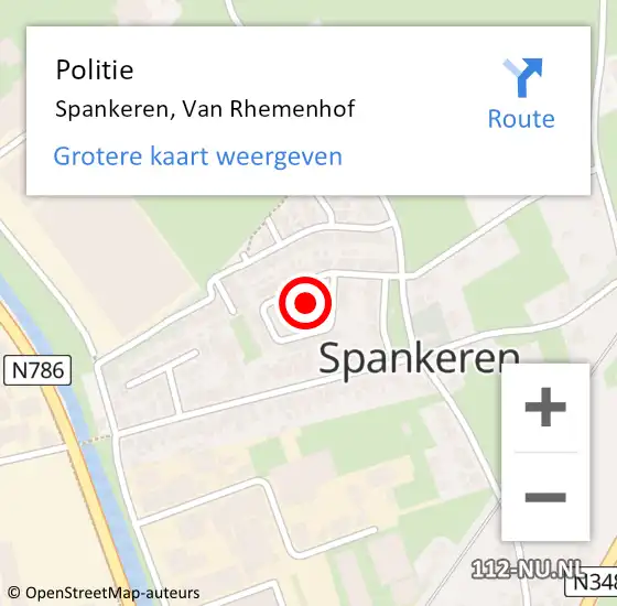 Locatie op kaart van de 112 melding: Politie Spankeren, Van Rhemenhof op 7 september 2021 19:50
