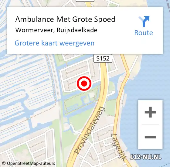Locatie op kaart van de 112 melding: Ambulance Met Grote Spoed Naar Wormerveer, Ruijsdaelkade op 7 september 2021 20:11